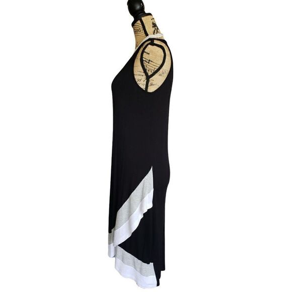 Women's Sleeveless Black and White Asymmetrical Tank Stretch Casual Dress Small - Picture 4 of 7